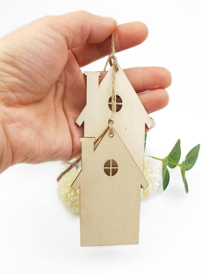 Cliths Pack of 10 Wooden House Cutout Ornaments - Small Wood Crafts Shaped Hanging Ornaments Gift Tags for Wedding Birthday Christmas Home Party Decoration - Image 4